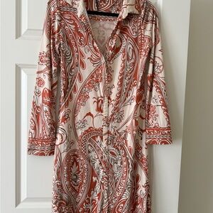 Elie Tahari Burnt Orange and Cream Paisley Dress